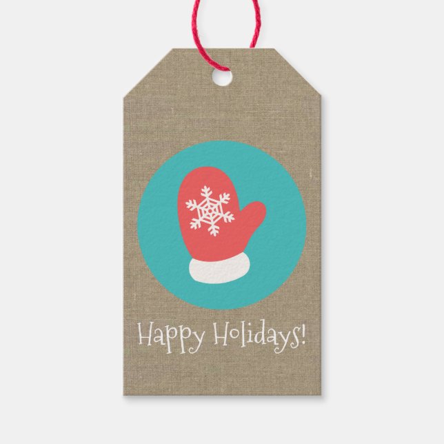 Etiqueta Para Presente Natal Mitten Medallion Felizes Feriados (Frente)