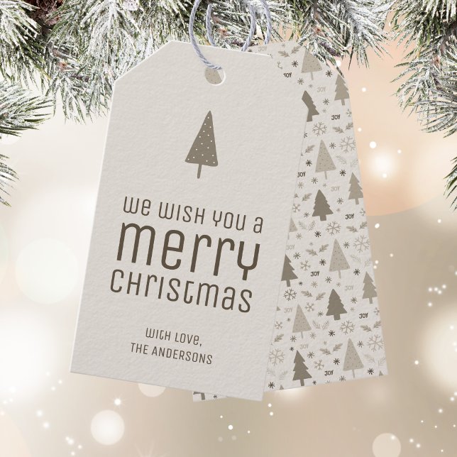 Etiqueta Para Presente Natal Moderno Bege Férias (Modern Merry Christmas Beige Holiday Gift Tags)