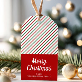 Etiqueta Para Presente Natal Moderno com Listras Vermelhas