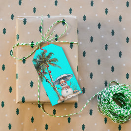 Etiqueta Para Presente Natal na Praia Homem de Neve Arenoso Palmeiras