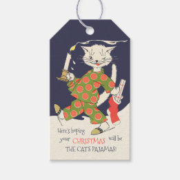 Etiqueta Para Presente Natal O pijama do gato Vintage engraçado CC0441