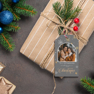 Etiqueta Para Presente Natal para a Cinza de Fotografias dos Flocos de Ne