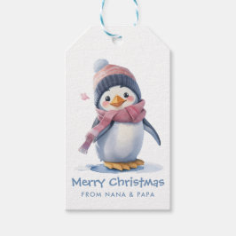 Etiqueta Para Presente Natal para Crianças de Férias Penguin Dançantes