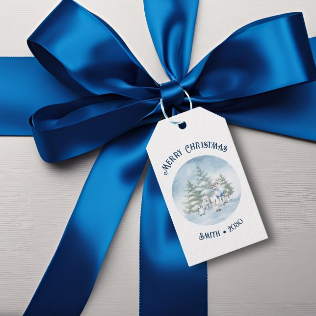Etiqueta Para Presente Natal para os animais florestais (white woodland animals watercolor gift tag)