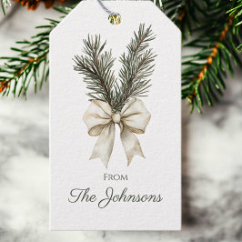 Etiqueta Para Presente Natal Personalizado com Galho de Pinheiro Rústico 