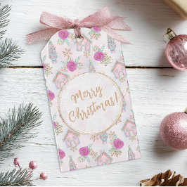 Etiqueta Para Presente Natal personalizado do pão rosa-rosa