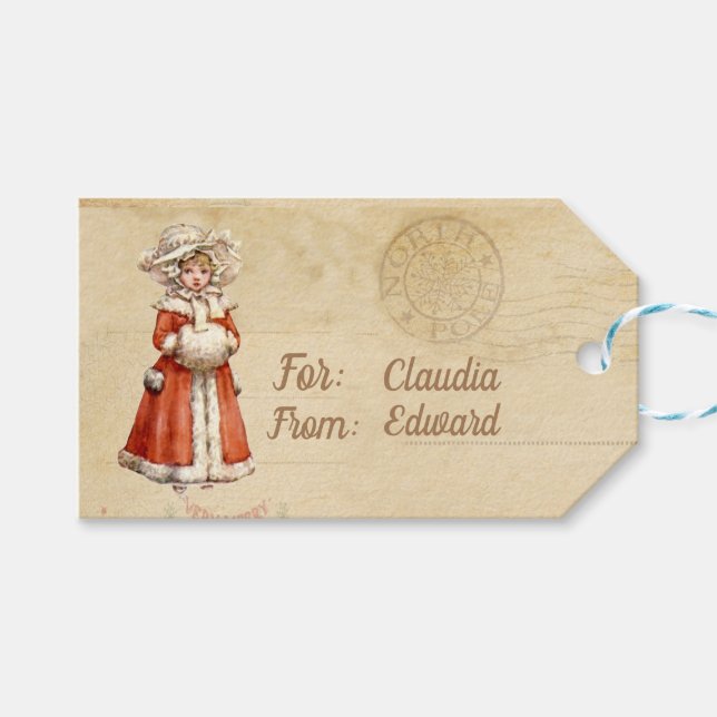 Etiqueta Para Presente Natal Personalizado do Pequeno Caroler Vitoriano (Frente (horizontal))