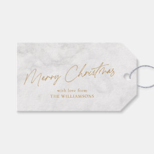 Etiqueta Para Presente Natal Personalizado Mármore Branco Dourado Elegant