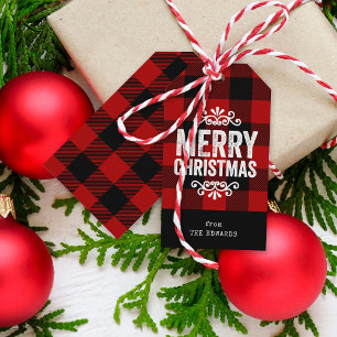 Etiqueta Para Presente Natal Personalizado para Cheque de Búfalo Vermelh