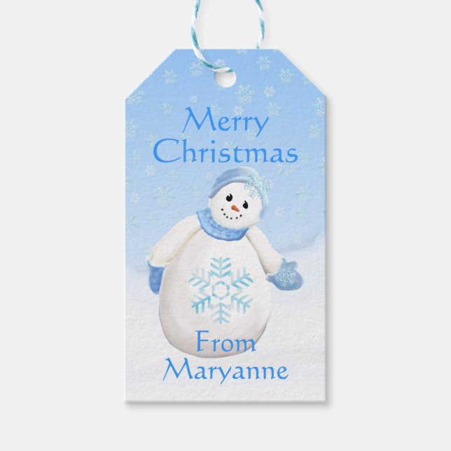 Etiqueta Para Presente Natal Personalizado para o Adorável Snowman (Frente)