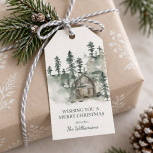 Etiqueta Para Presente Natal Personalizado Rústico Cabana de Floresta