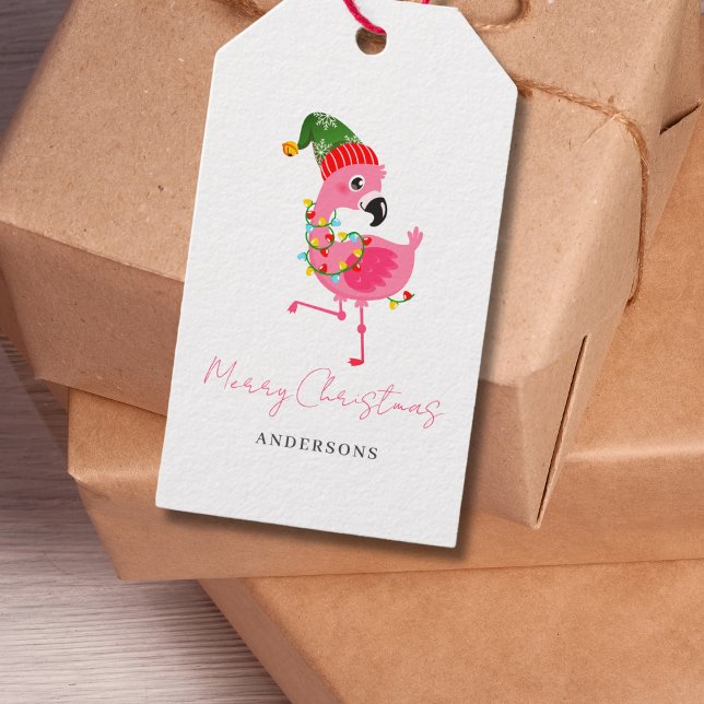 Etiqueta Para Presente Natal Pink Flamingo Personalizado (Criador carregado)