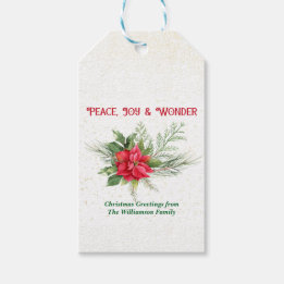 Etiqueta Para Presente Natal Poinsettia Vermelha Paz Alegria e Maravilha
