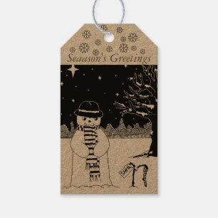 Etiqueta Para Presente Natal preto e branco do design bonito do boneco de