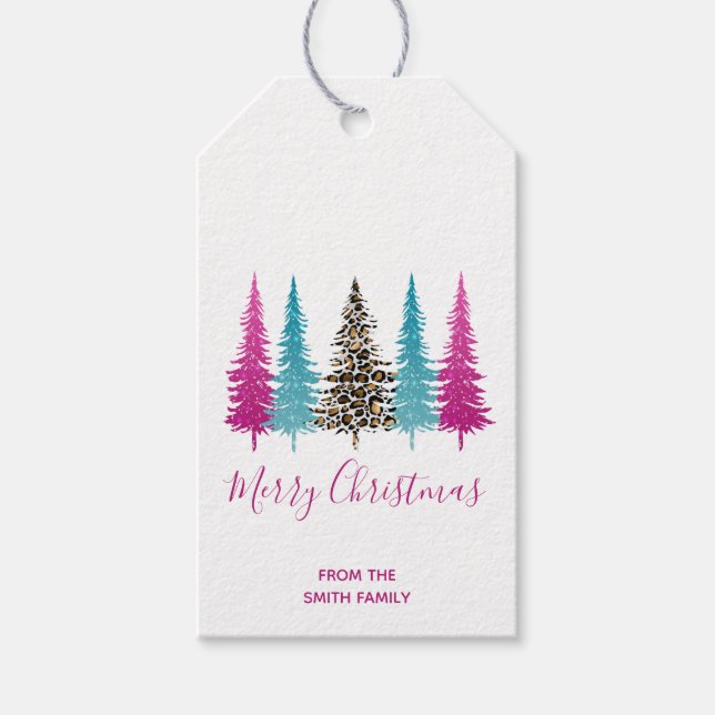 Etiqueta Para Presente Natal Rosa e Turquesa Glam (Frente)