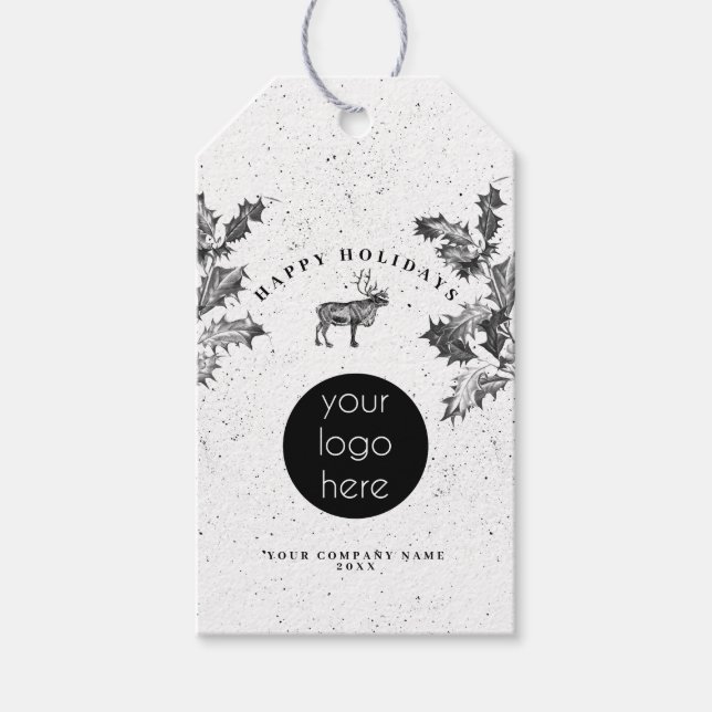 Etiqueta Para Presente Natal Rustic Black White Holidy Business (Frente)
