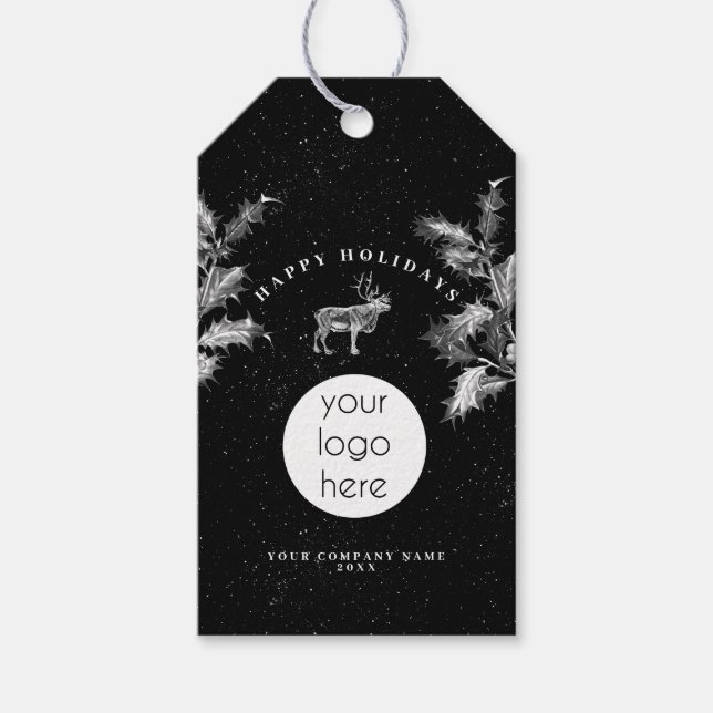 Etiqueta Para Presente Natal Rustic Black White Holidy Business (Frente)