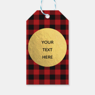 Etiqueta Para Presente Natal Rústico Férias Vermelho Búfalo Xadrez Dourad