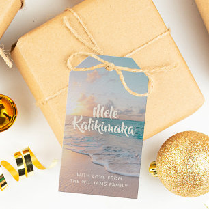 Etiqueta Para Presente Natal Tropical de Praia Personalizada de Mele Kali