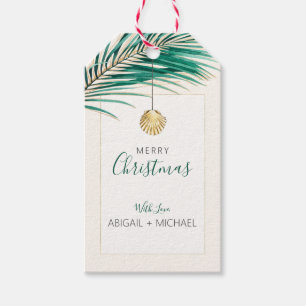 Etiqueta Para Presente Natal Tropical Verde e Dourada