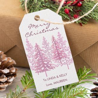 Etiqueta Para Presente Natal Única das Árvores Flores Rosa