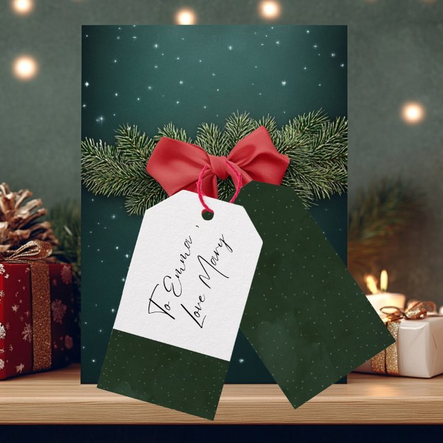 Etiqueta Para Presente Natal verde e estrelado (Green Polk a Dot Gift Tag)