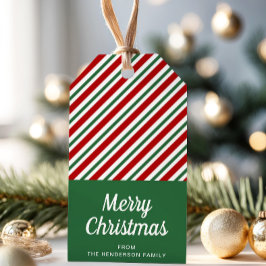 Etiqueta Para Presente Natal Verde e Vermelho Listrado Moderno