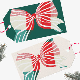 Etiqueta Para Presente Natal Verde e Vermelho Xadrez Amarrado com Laço Fe