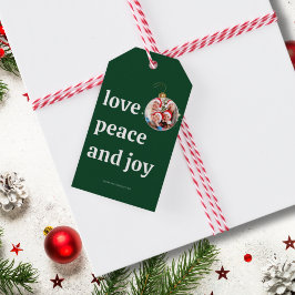 Etiqueta Para Presente Natal Verde Foto da Família Amor Paz Alegria