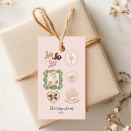 Etiqueta Para Presente Natal Verde Rosa Retro