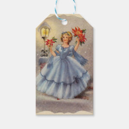 Etiqueta Para Presente Natal vintage Garota Em Vestido Azul