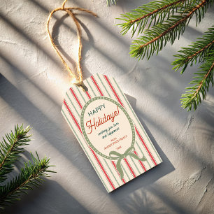 Etiqueta Para Presente Natal vintage listras vermelhas verdes com sinos