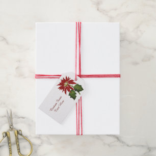 Etiqueta Para Presente Natal vintage, planta vermelha do inverno da