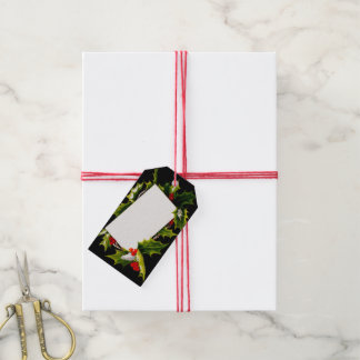Etiqueta Para Presente Natal Vintage Retro Folhagem Preta Holly