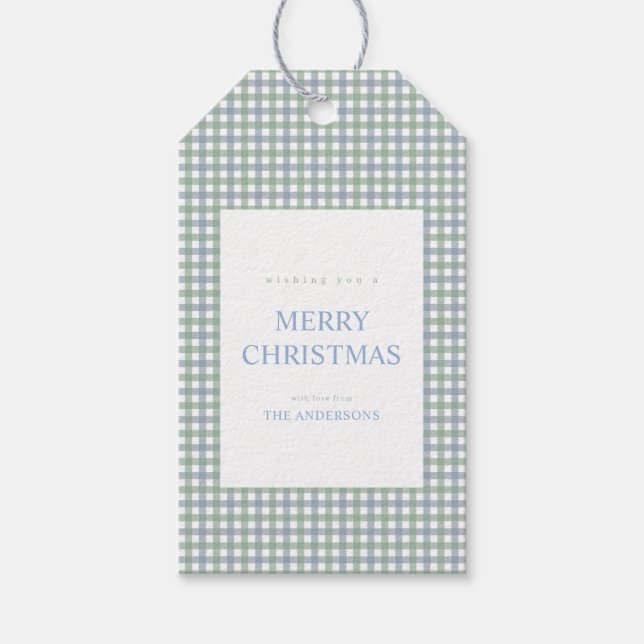 Etiqueta Para Presente Natal Xadrez Azul e Verde (Frente)