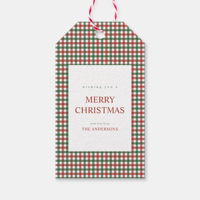 Etiqueta Para Presente Natal Xadrez Vermelho e Verde (Frente)