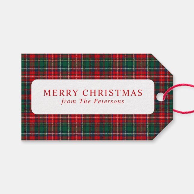 Etiqueta Para Presente Natal Xadrez Vermelho e Verde Clássico (Frente (horizontal))