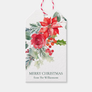 Etiqueta Para Presente Natalina Floral Vermelha Aquarela Personalizada