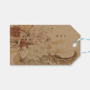 Etiqueta Para Presente Natural Kraft Marrom Pampas Monograma Obrigado Flo