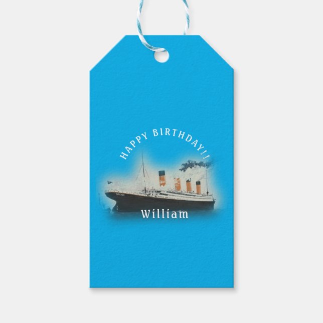 Etiqueta Para Presente Navio de Linha White Star Aniversário Azul Titanão (Frente)