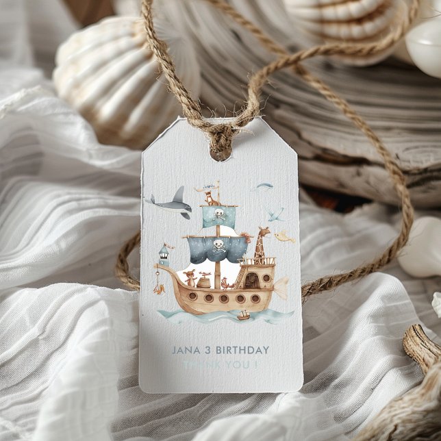 Etiqueta Para Presente Navio Pirata com Festa de Crianças Animais (Criador carregado)