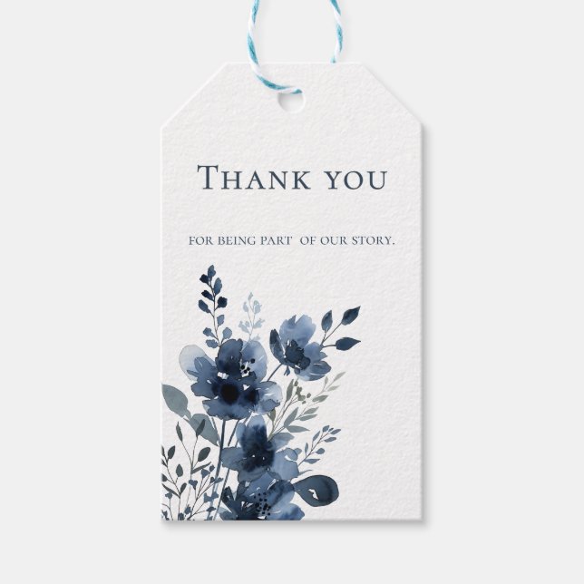 Etiqueta Para Presente Navy Blue Botanical Wedding (Frente)