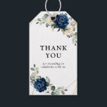 Etiqueta Para Presente Navy Gold White Champagne Ivory Wedding  Thank you<br><div class="desc">Dark navy blue floral wedding thank you gift tags featuring elegant bouquet of navy blue, royal blue , white , gold, champagne ivory, blush color rose , hydrangea, ranunculus, peony, flower buds and sage green eucalyptus leaves and elegant watercolor with round glitter geometric neutral frame. Please contact me for any...</div>