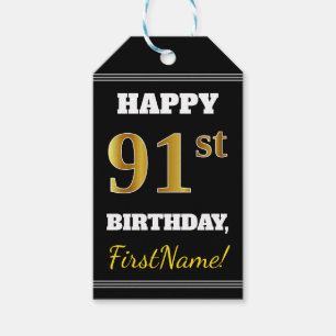 Etiqueta Para Presente Negra, Faux Dourado 91rua Aniversário + Nome Perso