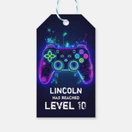 Etiqueta Para Presente Neon Gamer Arcade Video Game Level Up Aniversário