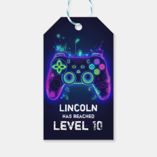 Etiqueta Para Presente Neon Gamer Arcade Video Game Level Up Aniversário