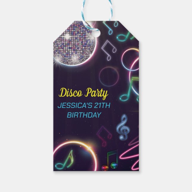 Etiqueta Para Presente Neon Glow Disco Dance Festa de aniversário (Frente)