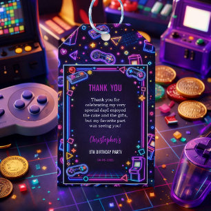 Etiqueta Para Presente Neon Glow Jogos de Arcade Retrô Aniversário de 8 a