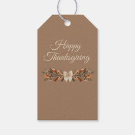 Etiqueta Para Presente Neutral “Happy Thanksgiving” Gift Tag with Leaves