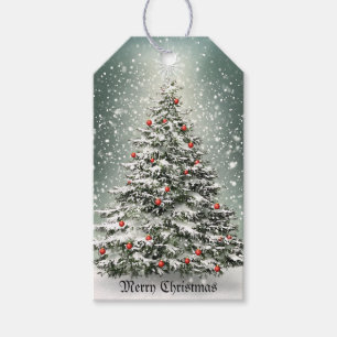 Etiqueta Para Presente Neve Branca em Torres de Natal Verde Ornamentos Co